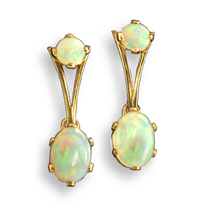 9ct. gold opal drop earrings.